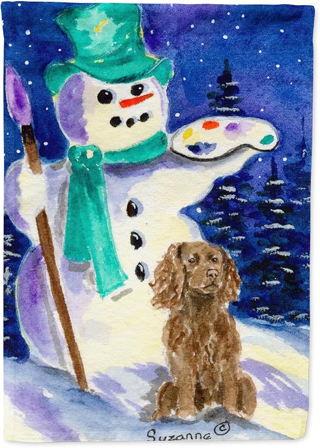 Caroline's Treasures SS1001GF Artist Snowman with Boykin Spaniel Garden Flag Mailbox Flag Decorative Yard Flag Banner Outside Patio Artwork Yard Flower Beds, Garden Size, Multicolor