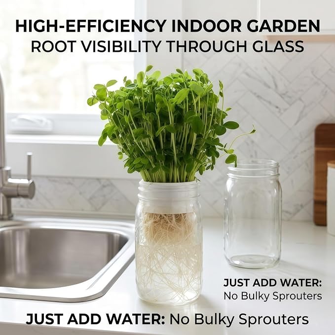 Microgreens Growing Kit Compatible with Mason Jar, 4-Pack Deep & Shallow Hydroponic Sprouting Trays for Indoor Gardening, Easy Indoor Microgreens Grower for Kitchen Herb Gardening and Home Growing