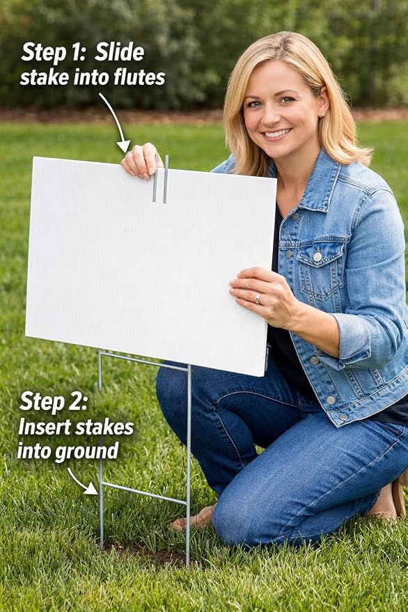 TEN (10) Pack Custom Personalized 24 x 18 inch Yard Signs, Double and Single Sided Printing, Metal Stakes, by 4CInk