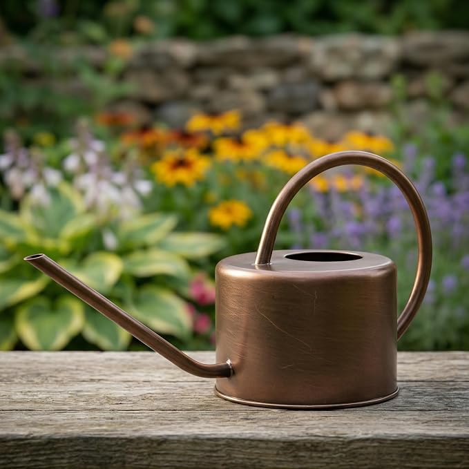 Topadorn 1.3L Metal Watering Can with Long Spout, Bronze Indoor Plant Watering Can, Rust-Resistant Garden Watering Can with Ergonomic Handle