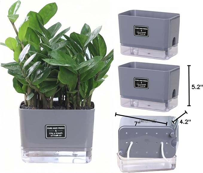 FAMZ Self Watering Pots for Outdoor Plants 4 Pack, Suitable for Indoor and Outdoor Garden Plants and Flowers, Rectangle Planter Box, African Violet Pots, Plant pots, Small Planter (7" Gray)