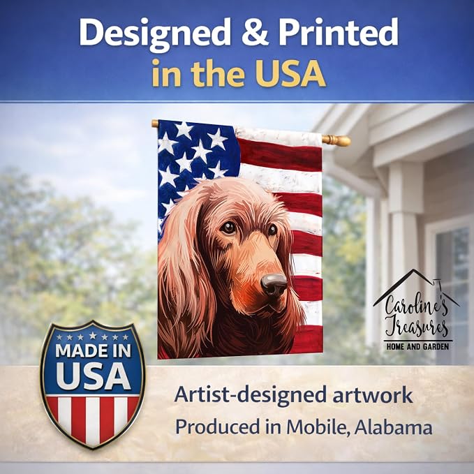 Caroline's Treasures CK6570CHF Irish Setter Dog American Flag House Flag Large Porch Sleeve Pole Decorative Outside Yard Banner Artwork Wall Hanging, Polyester, House Size, Multicolor