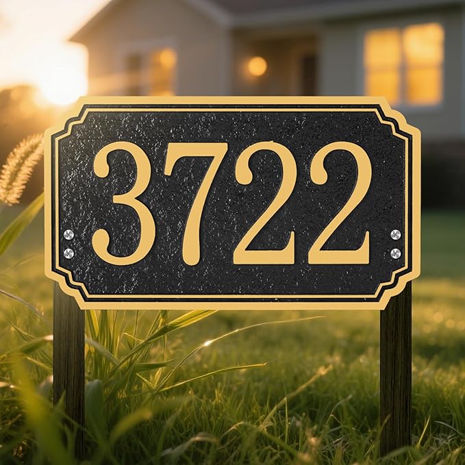 Custom House Address Sign, House Number Plaque Sign for Lawn,Yard,Ground,Driveway,Garden with 2 Stakes,Style 4
