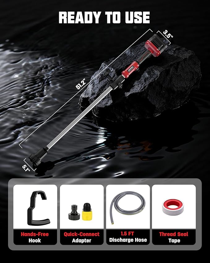 Cordless Stick Water Transfer Pump Compatible with Milwaukee 18V Battery (Tool Only), 720 GPH Portable Electric Utility Pump with 32FT Lift, Brushless Sump Pump for Pool, Garden, Pond, RV and Boat