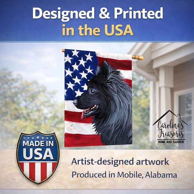 Caroline's Treasures CK6730CHF Swedish Lapphund Dog American Flag House Flag Large Porch Sleeve Pole Decorative Outside Yard Banner Artwork Wall Hanging, Polyester, House Size, Multicolor