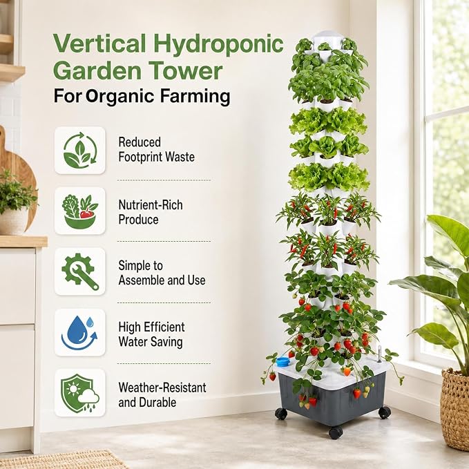 Hydroponic Tower 70 Crops Vertical Indoor Garden System with Auto Water Circulation & 20L Tank Soil‑Free Tower for Vegetable Fruit Home Grow
