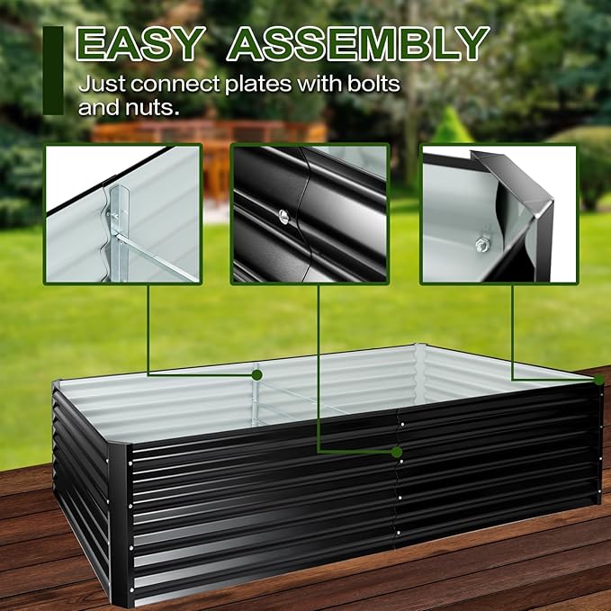 Metal Raised Bed Garden Bed Kit, 8x4x2ft Tall Galvanized Planter Raised Garden Boxes Outdoor, Large Metal Raised Garden Beds for Flowers, Vegetables, Herbs