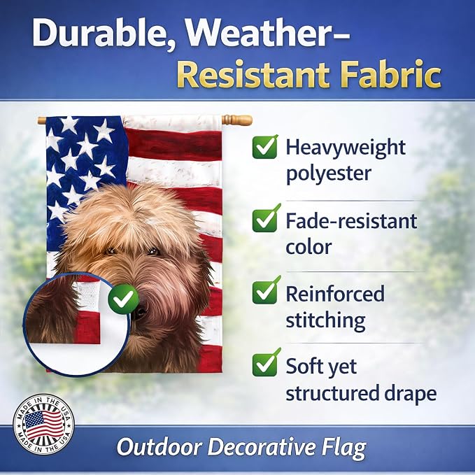 Caroline's Treasures CK6461CHF Briard Dog American Flag House Flag Large Porch Sleeve Pole Decorative Outside Yard Banner Artwork Wall Hanging, Polyester, House Size, Multicolor