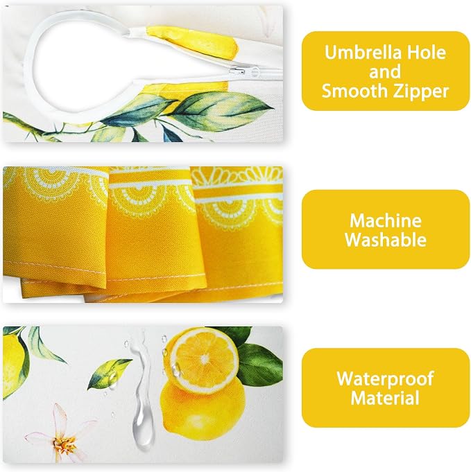 Lemon Outdoor Tablecloth with Umbrella Hole 60" x 60" Waterproof Zipper Table Cloth for Patio Table - Ideal Tablecloths for Picnics, Camping, and Yard Use