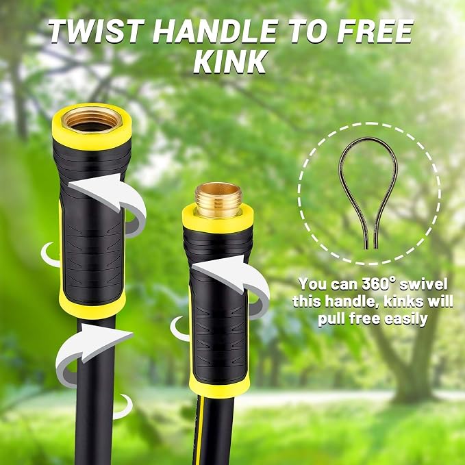 Garden Hose 50FT with 10 Pattern Spray Nozzle - PHLEX PRO Heavy-Duty Premium 5/8'' Rubber 3-Layer Water Hose - Innovation Flexible Hybrid Lightweight Water Hose, Full Brass Fittings (RyobiGreen)