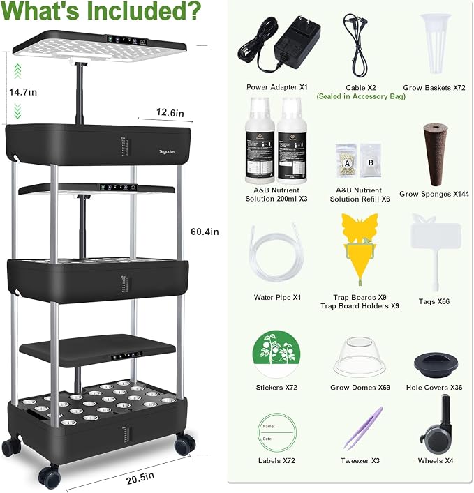 Hydroponics Growing System Indoor Garden - DRYADES Herbs Garden Kit Indoor with LED Grow Light Grow Anything Plants Germination Kit (No Seeds) Harvest Vegetable Lettuce for Home Kitchen (66 Pods)