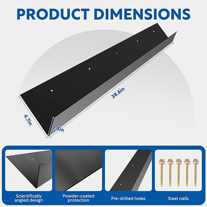 2 pcs Rain Diverter for Roof, 3.2ft Rain Gutter Diverter, Roof Rain Diverter for Shingles Roofing, Roof Chimneys, Doorways, Windows and Roof Vents