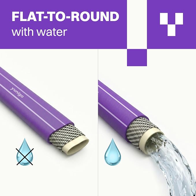 SERENITY 50ft Flat-to-Round Purple Garden Hose – Lightweight, No-Kink, Abrasion-Resistant TPV Hose with Durable Aluminum Couplings, Spray Nozzle & Hose Mender, Ideal for Home & Garden Watering