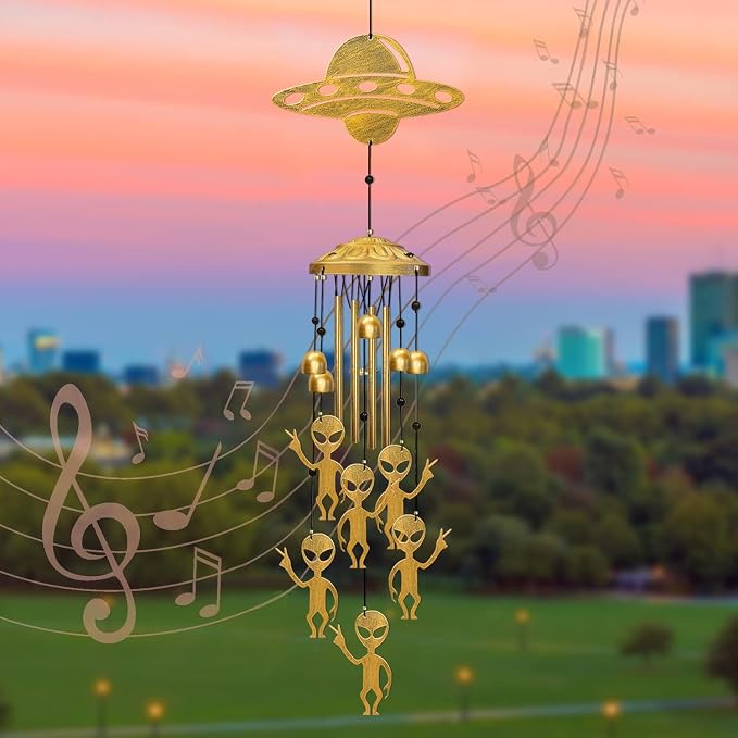 Alien Wind Chimes for Outside, Extraterrestrial UFO Windchimes Decor, Metal Saucerman Bell, UFOs & Aliens Wind Chime Yard Garden Decor Outdoor, Men/Women/Memorial/Housewarming/Birthday/Festival Gifts
