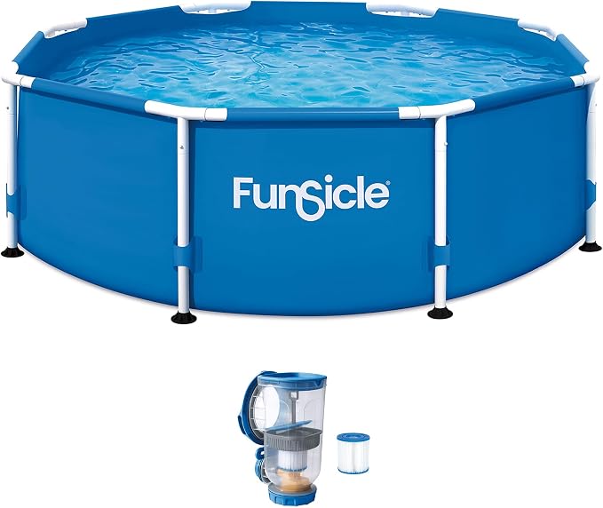 Funsicle Activity 8'x30 Above Ground Swimming Pool with Pump, Blue | Round Swimming Pool includes FiltraBoost 400 GPH Filter Pump With AutoSkimmer, Type I Filter Cartridge & Repair Patch