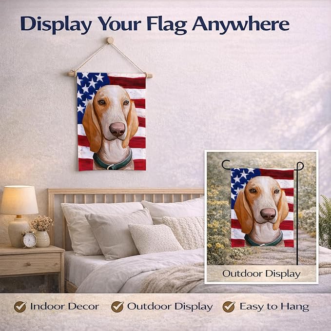 Caroline's Treasures CK6658GF Porcelaine Dog American Flag Garden Flag Mailbox Flag Decorative Yard Flag Banner Outside Patio Artwork Yard Flower Beds, Garden Size, Multicolor