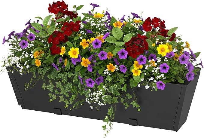 Railing Planter Box 36 Inch - Heavy Duty Metal Window Boxes, Deck Railing Planter Boxes with Adjustable Bracket & Drainage, Hanging Planter for Deck Railing Balcony & Patio