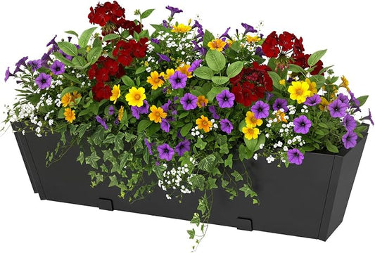 Railing Planter Box 36 Inch - Heavy Duty Metal Window Boxes, Deck Railing Planter Boxes with Adjustable Bracket & Drainage, Hanging Planter for Deck Railing Balcony & Patio