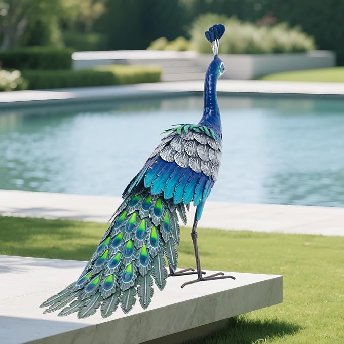 Metal Peacock Statue Garden Decor Yard Art Sculpture Outdoor Decoration | for Lawn,Patio,Backyard