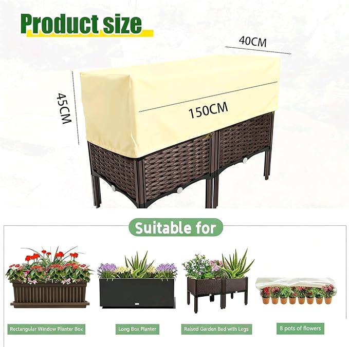 Plant Frost Cover, Rectangular Planter Plant Winter Frost Blanket with Drawstring, Garden Netting for Garden Protection, Raised Beds in Winter Damaged Bark 2 Pcs(59 * 15.7 * 17.7 INCH)