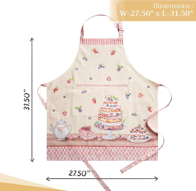 Maison d' Hermine Aprons for women with Pocket 100% Cotton (27.50"x31.50") | Adjustable Neck Strap & long ties Apron Men Chef Wedding Cooking Gardening Server Maid