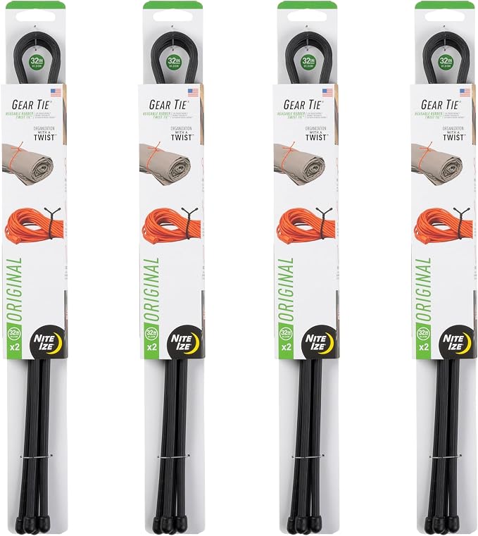 Nite Ize Gear Tie Reusable Rubber Twist Tie - Bendable Rubber Ties for Indoor & Outdoor Use - Reusable Multipurpose Twist Ties for Organizing & More - 32", Black (4 Pack)