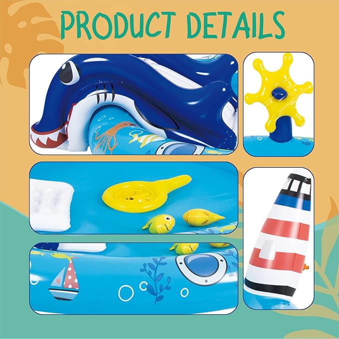 Inflatable Kiddie Pool with Slide and Sprinkler,Kids Pool for Outdoor Play | Marine Life Toddler Pool,Water Game Play Center,80" x 60" x 25"
