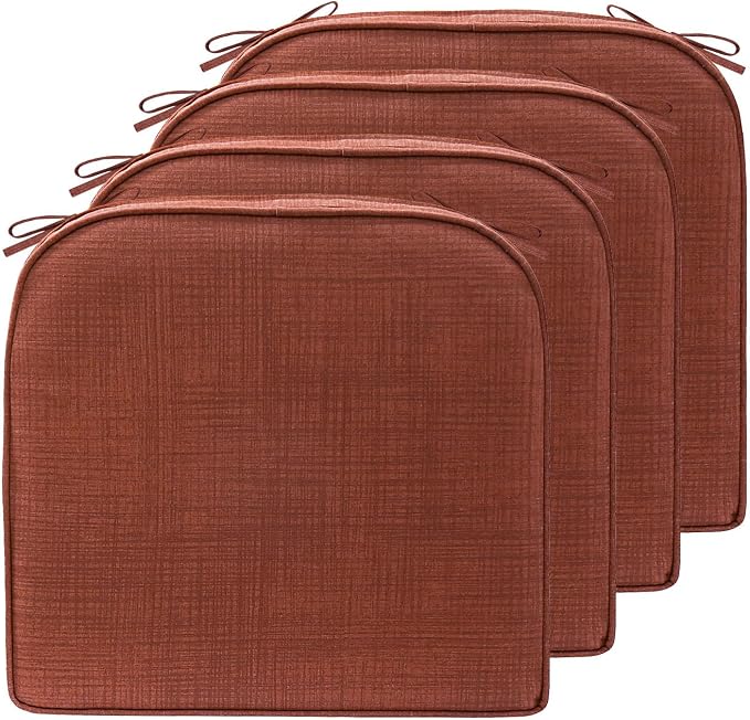 17 x 16 Inch Outdoor Chair Cushions with Tie Straps, Set of 4 Thick Water Repellent Round Patio Chair Pads for Garden Lawn Patio Furniture, Terra Cotta