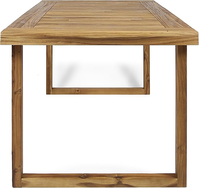 Merax 69" Outdoor Acacia Wood Dining Table, Rectangular Patio Table with Slatted Surface, Sandblast Natural Finish