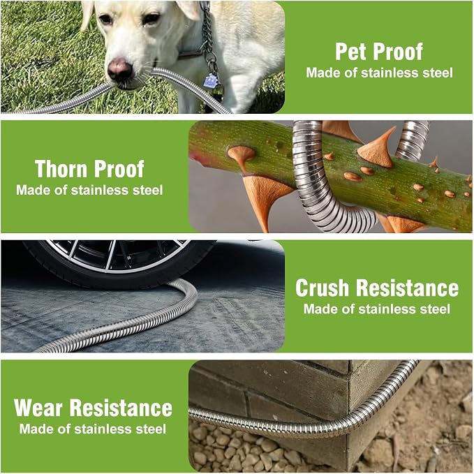 Beitopamz Garden Hose 75 ft, Stainless Steel Metal Water Hose with Nozzle, Flexible and Durable, Rust Proof, No-Kink, Heavy Duty, Leakproof 3/4'' Brass Fittings, Lightweight Hose for Patio, Lawn