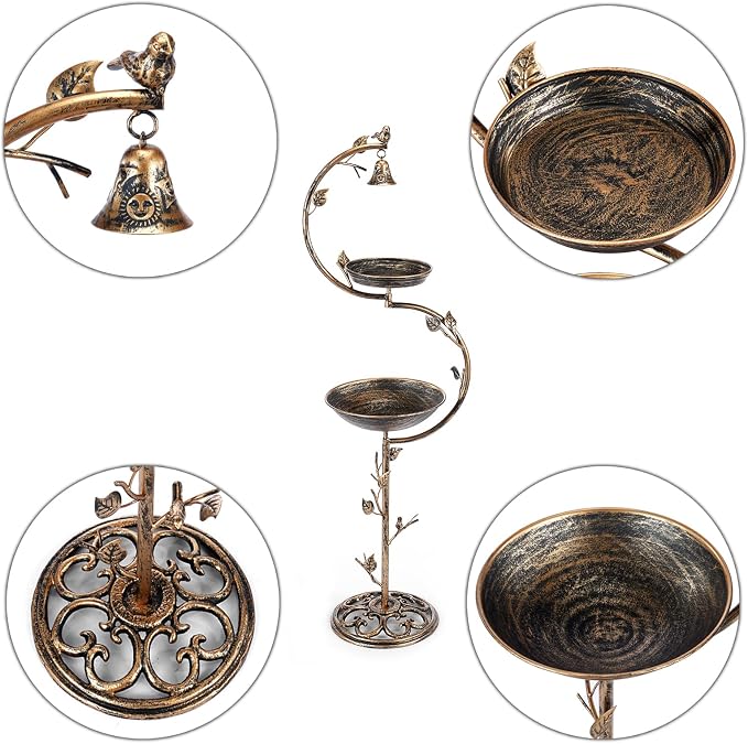 HOUYANG 44" H Cast Iron Bird Baths for Outdoors with Metal Bird Feeder,Vintage Metal Bird Bath Bowl Garden Lawn Yard Decorations