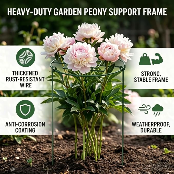 4 Pack Peony Cages and Supports, 14" D x 16" H Large Plant Supports for Outdoor Plants, Heavy Duty Flower Support Rings for Peonies, Roses, Hydrangeas, Tomatoes & More