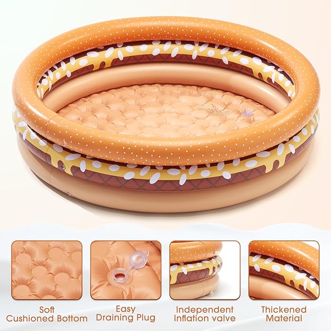 Inflatable Baby Pool Small Kiddie Swimming Pool, 3 Rings Round Pad Pool for Kids & Toddler, 48"X12" Portable Indoor Ball Pit Toys, Outdoor Water Play for Girl/Boy, Brown
