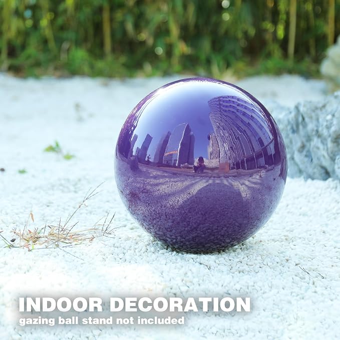 VCUTEKA Gazing Ball, 10" Stainless Steel Purple Garden Globes Outdoor Decor | Reflective stainless steel gazing ball with purple mirror finish that creates striking focal point Lawn indoors or outdoors