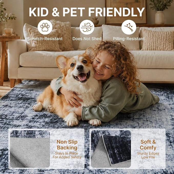 10x12 Area Rugs Washable Modern Abstract Living Room Bedroom Rug | Non Slip Soft Carpets Indoor Floor Stain Resistant Large Carpet for Bedroom Dining Room Farmhouse Nursery Home Office