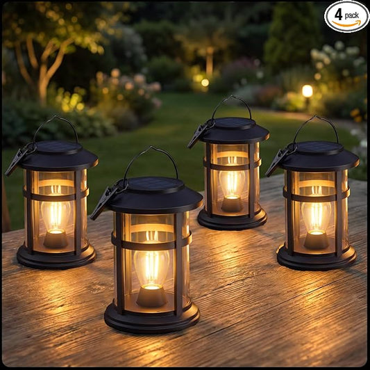 Otdair 4 Pack Solar Lanterns Outdoor Waterproof, Upgraded Warm White Hanging Solar Lights for Outside, Solar Powered Lantern for Patio Yard Garden Porch Decor, Gift for Mom Housewarming