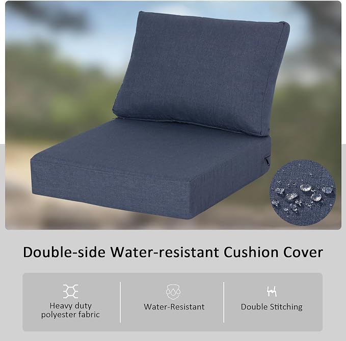 23.5"x27" Outdoor Deep Seat Patio Cushions Set of 2, Deep Seat Bottom Resilient Foam Filling Water-Resistant Stain-Resistant UV Resistant Weather Resistant with YKK Zippers, Sky