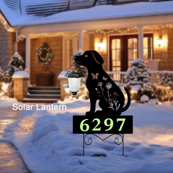 Dog Decorative Garden Stakes Yard Sign -Number with Glow in the Dark be Suited to Garden, Lawn, Outdoor Decor Dogs Holding Solar Lantern Decor Stakes