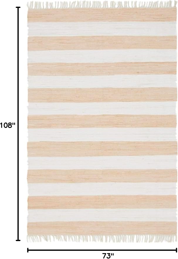 Unique Loom Chindi Rag Collection Area Rug - Striped (6' 1" x 9' Rectangle, Beige/ Ivory)