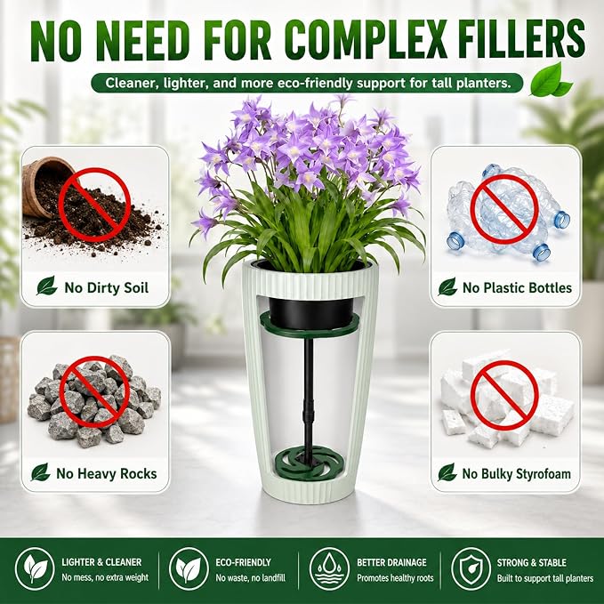 KJX Adjustable Height Plant Risers for Inside Pots, 12-21" Planter Inserts for Large Tall Taper Planters, Plastic Pot Fillers for Indoor/Outdoor Planters(6" 8" 10" Base or Top)