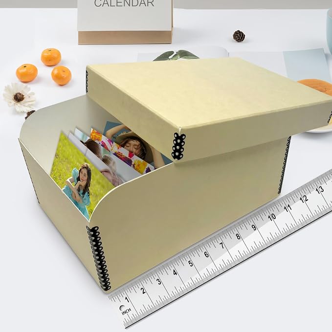 Lineco 4x6 Photo Storage Box, with 12 Envelopes, 5.5x7.5x11, Tan, 2 Pack | Holds Up to 1000 3.5" x 5", or 4" x 6" Pictures, Metal Edge, Archival Organizer for Cards, Prints, Stickers, Stamps, Seeds