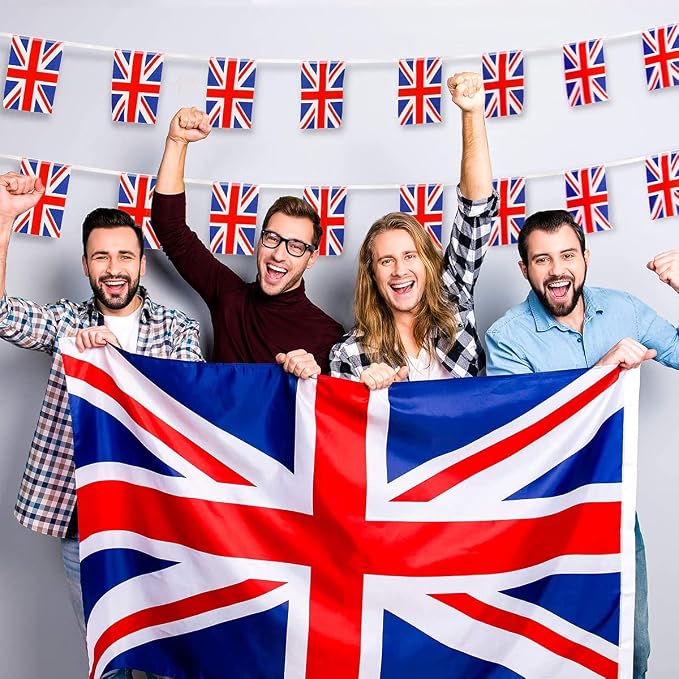 AhfuLife 2 Pcs British Flags 3x5 Ft, Union Jack Flags for Outside - Double Side with Brass Eyelets United Kingdom Flag for Olympic Party Decorations, Bar Garden Street Decoration Indoor Outdoor
