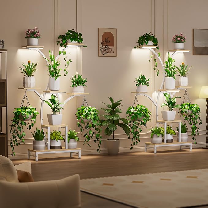 Plant Stand Indoor with Grow Lights - 7 Tiered Metal Corner Shelf for Multiple Plants, 62" Corner Plant Stand for Indoor Plants, Tree-Shaped Plant Rack for Home, Living Room, Office & Patio Decor