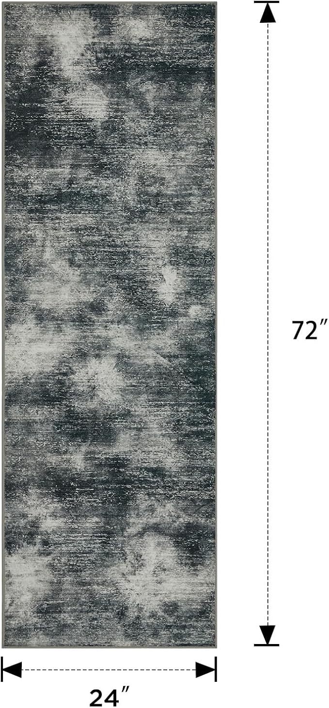 Joydeco 2x6 Washable Runner Rug for Hallway, Modern Abstract Non-Slip Soft Rugs, Low Pile Carpet for Entryway, Bedroom, Kitchen, Laundry, Light Gray & White & Dark Gray