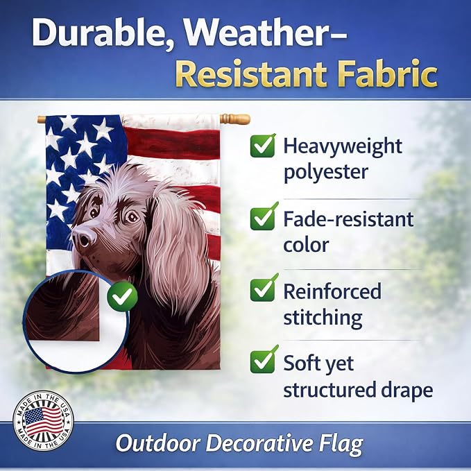 Caroline's Treasures CK6533CHF German Longhaired Pointer American Flag House Flag Large Porch Sleeve Pole Decorative Outside Yard Banner Artwork Wall Hanging, Polyester, House Size, Multicolor