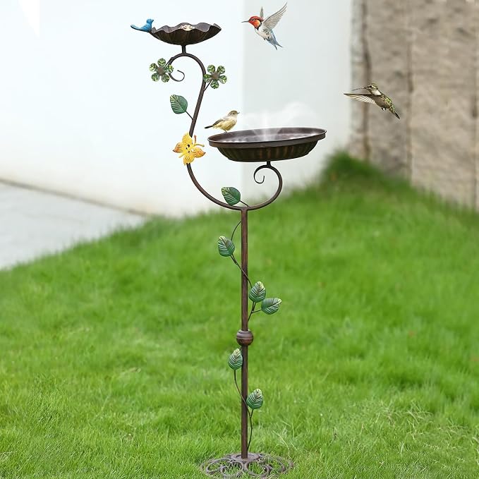 Metal Bird Baths for Outdoors, 44" Height Cast Iron Pedestal Bird Bath and Feeder, Vintage Sturdy Heavy Duty Birdbath Bowl, Tall Floral Accents Birdbaths for Garden Yard Patio Porch Decor