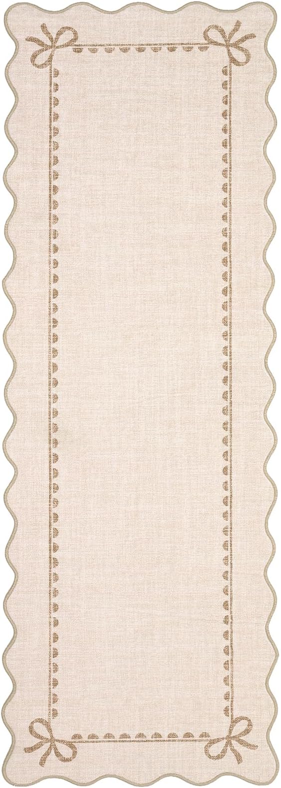 GarveeHome Scalloped Hallway Runner Rug 2.5x8 Non Slip Bedroom Rugs, Beige | Washable Bow Rug for Girls Dorm Nursery Living Room Entyrway Kitchen, Soft Low Pile Ultra-Thin Indoor Carpet