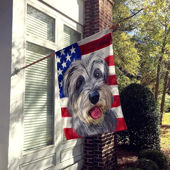 Caroline's Treasures CK6619CHF Miniature Schnauzer Dog American Flag House Flag Large Porch Sleeve Pole Decorative Outside Yard Banner Artwork Wall Hanging, Polyester, House Size, Multicolor