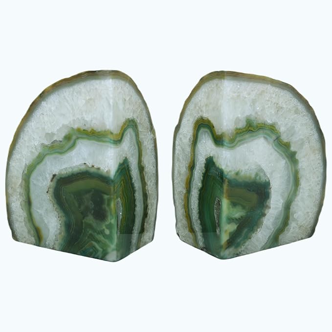 Nature's Decorations Agate Bookends - A Quality Green Geode with Non-Skid Rubber Bumpers for Shelves, Office, Home Decor, Heavy Duty Cute Stone (6-8 LB)