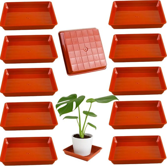 10 Pack Square Plant Saucer 13 Inches Plant Trays for Pots Plastic Round Drip Trays Flower Pot Saucers Black Planter Water Tray Plant Drainage Tray, Brick Red
